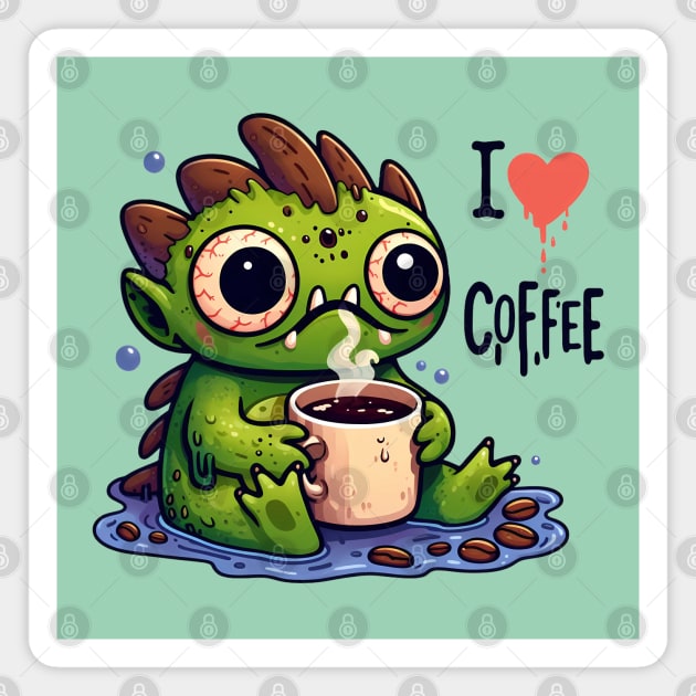 Cute swamp monster coffee lover Magnet by PrintSoulDesigns